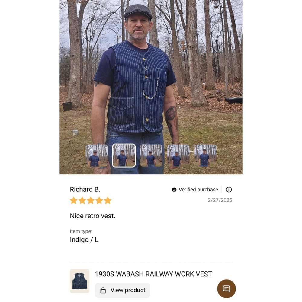 Non Stock Retro Amekaji Men's Wabash Stripe Vest Railroad Work Denim Waistcoats - Picture 9 of 16